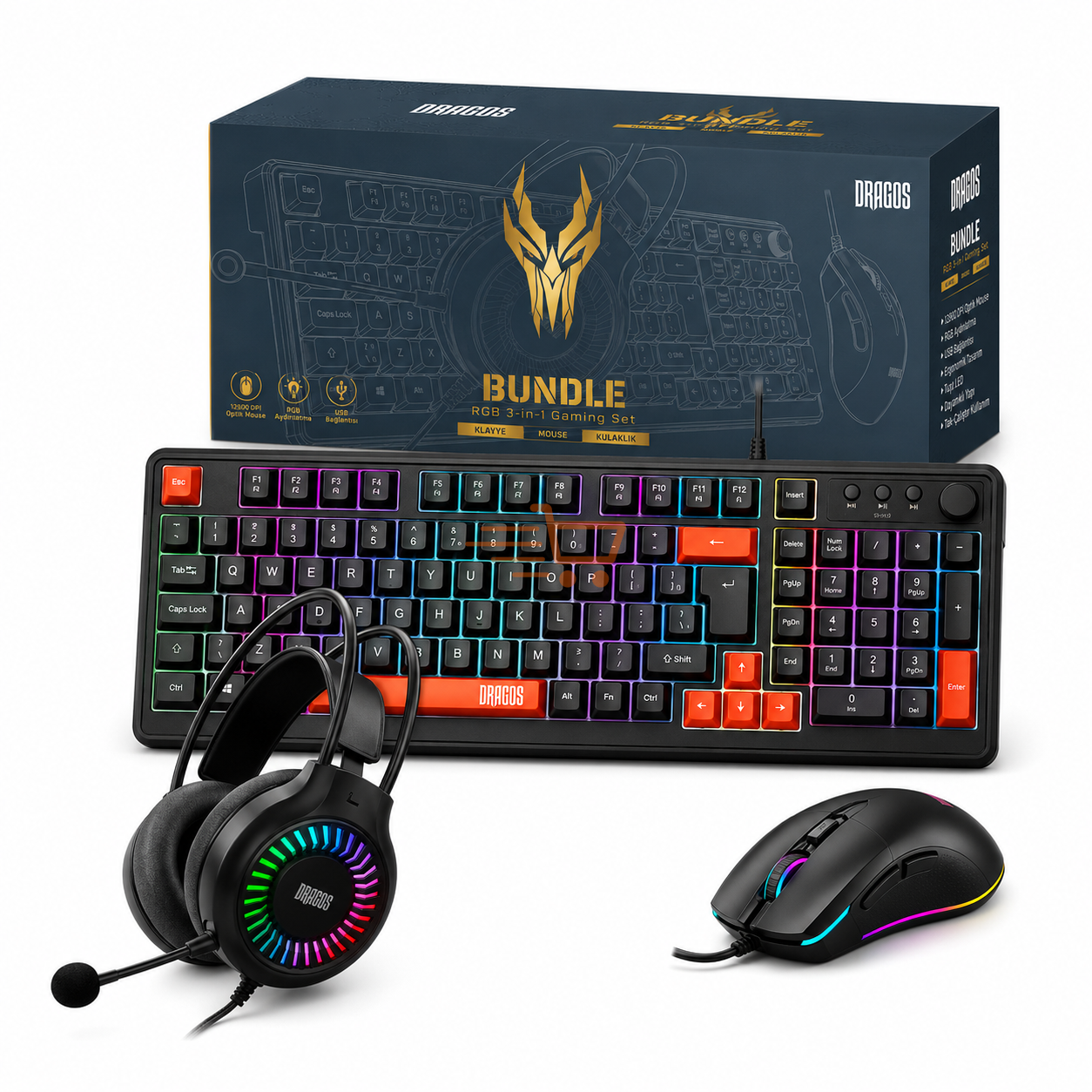 Dragos Bundle RGB Kablolu Oyuncu Klavye Mouse ve Kulaklık Seti